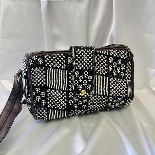 Black & White Patchwork Handblock Sling Bag