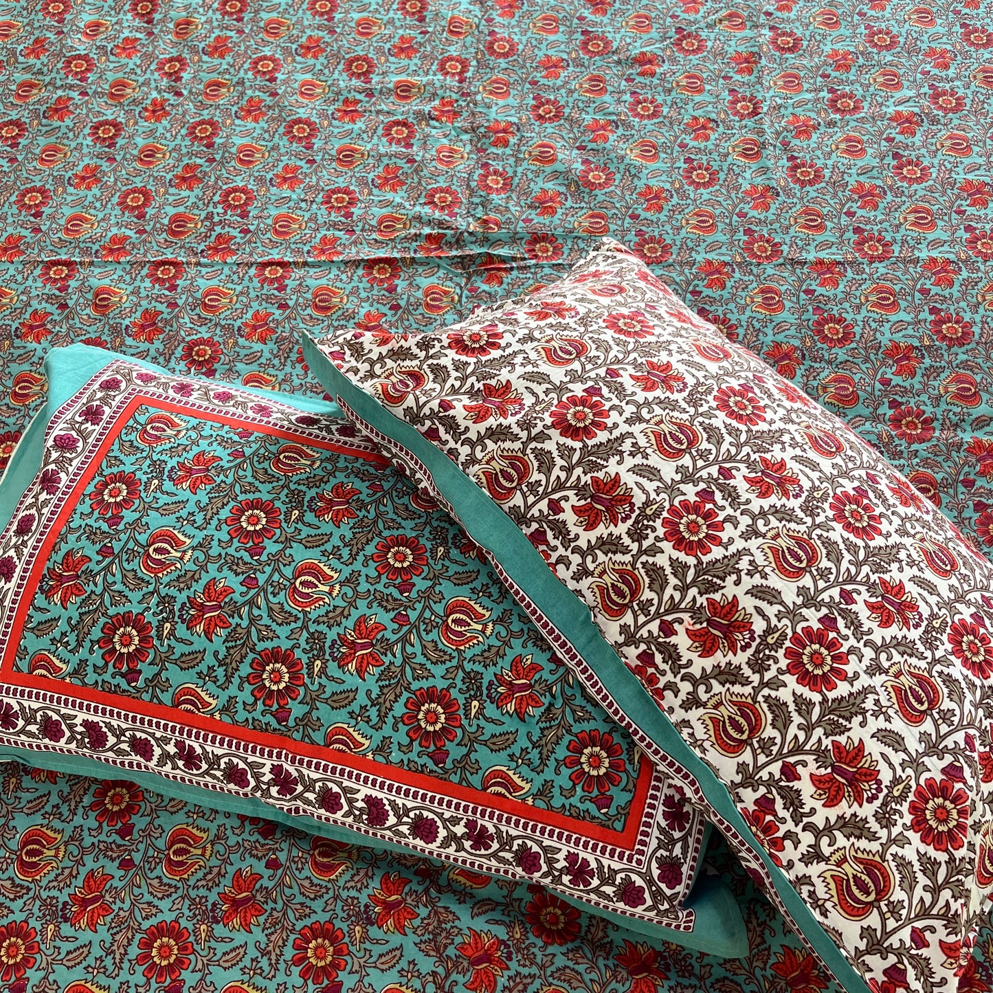 Indigo Blue Floral  Handblock Cotton Bedsheet