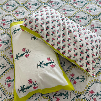 Soft Pink Floral Handblock Cotton Bedsheet