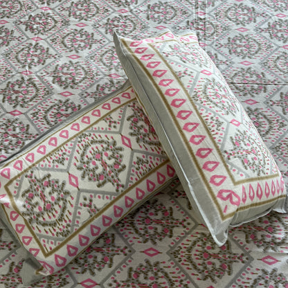 Ikkat Grey Double Bedsheet with 2 Pillow covers