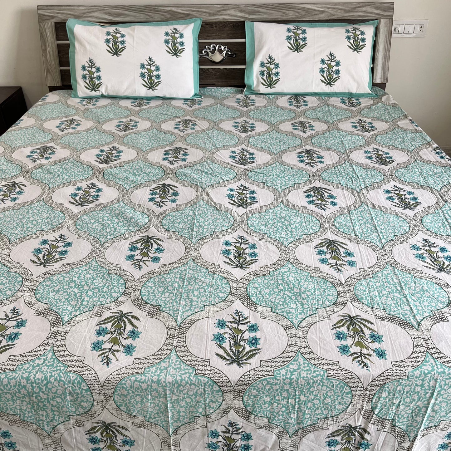 Handblock Blue Floral Double Bedsheet