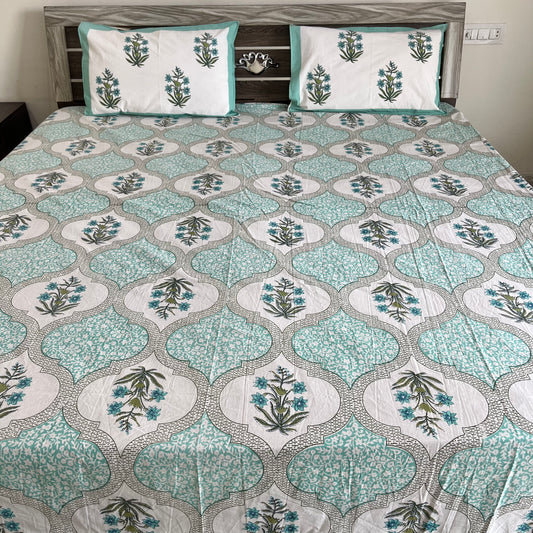 Handblock Blue Floral Double Bedsheet