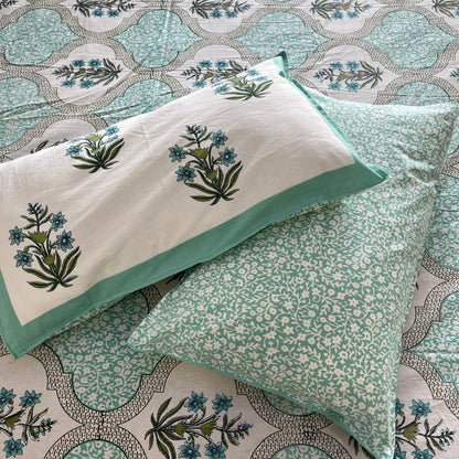 Handblock Blue Floral Double Bedsheet