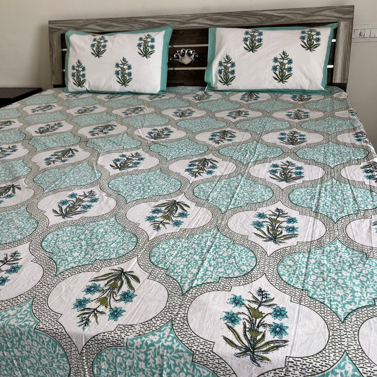 Handblock Blue Floral Double Bedsheet