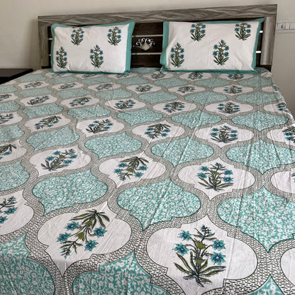 Handblock Blue Floral Double Bedsheet