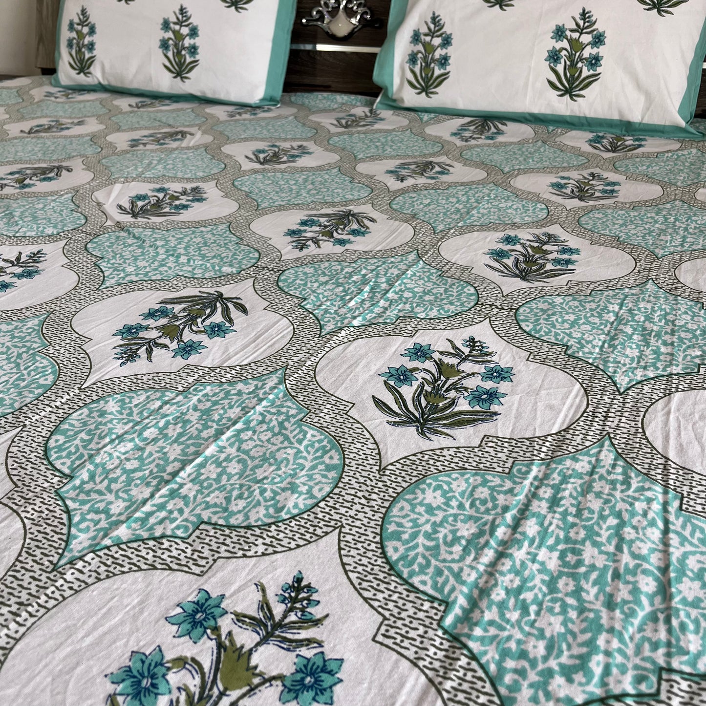 Handblock Blue Floral Double Bedsheet