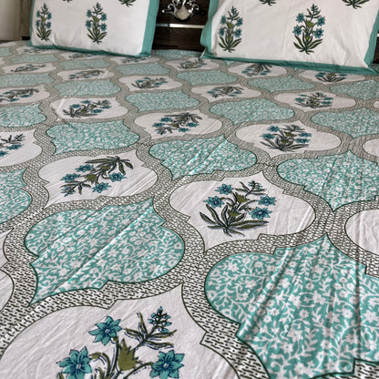 Handblock Blue Floral Double Bedsheet