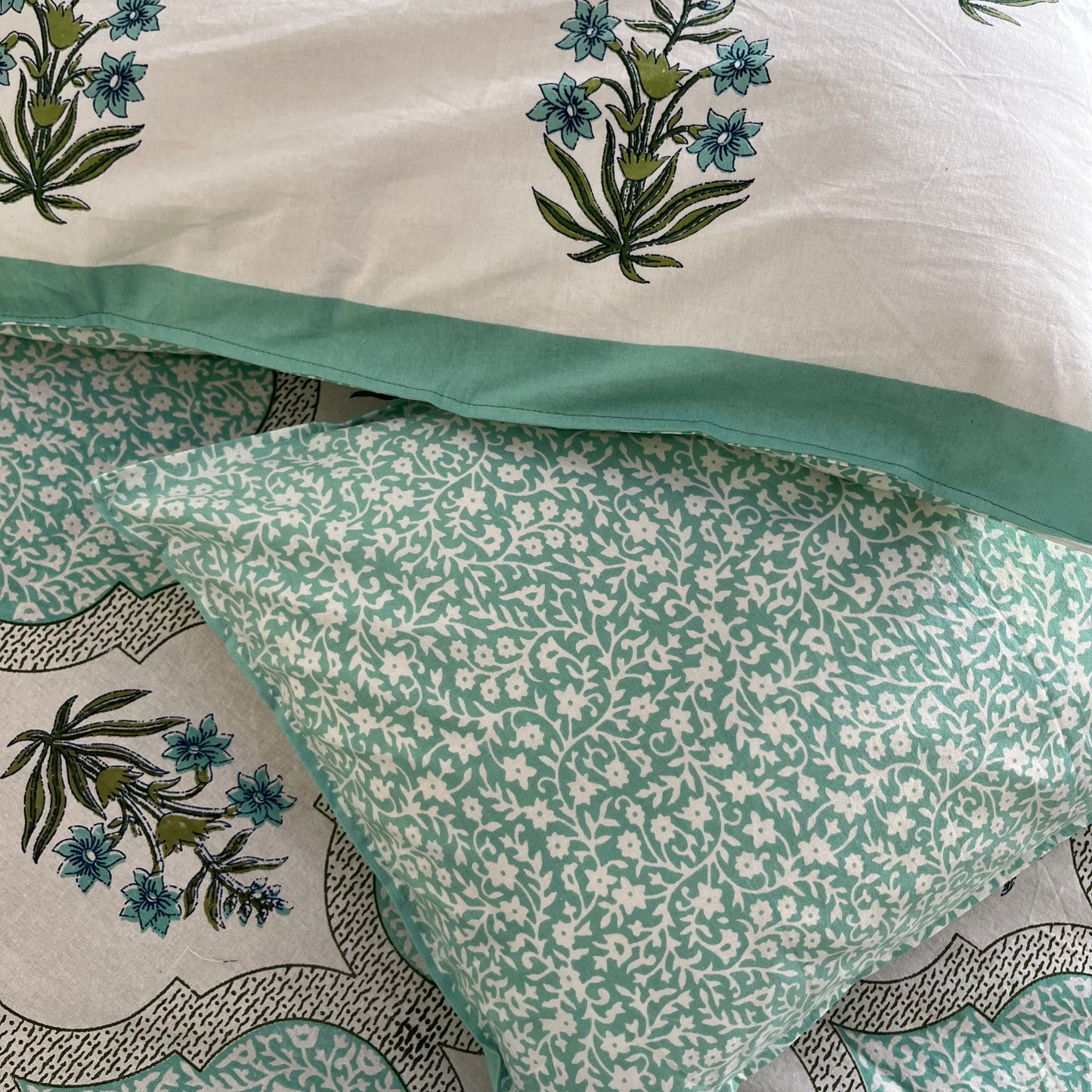 Handblock Blue Floral Double Bedsheet