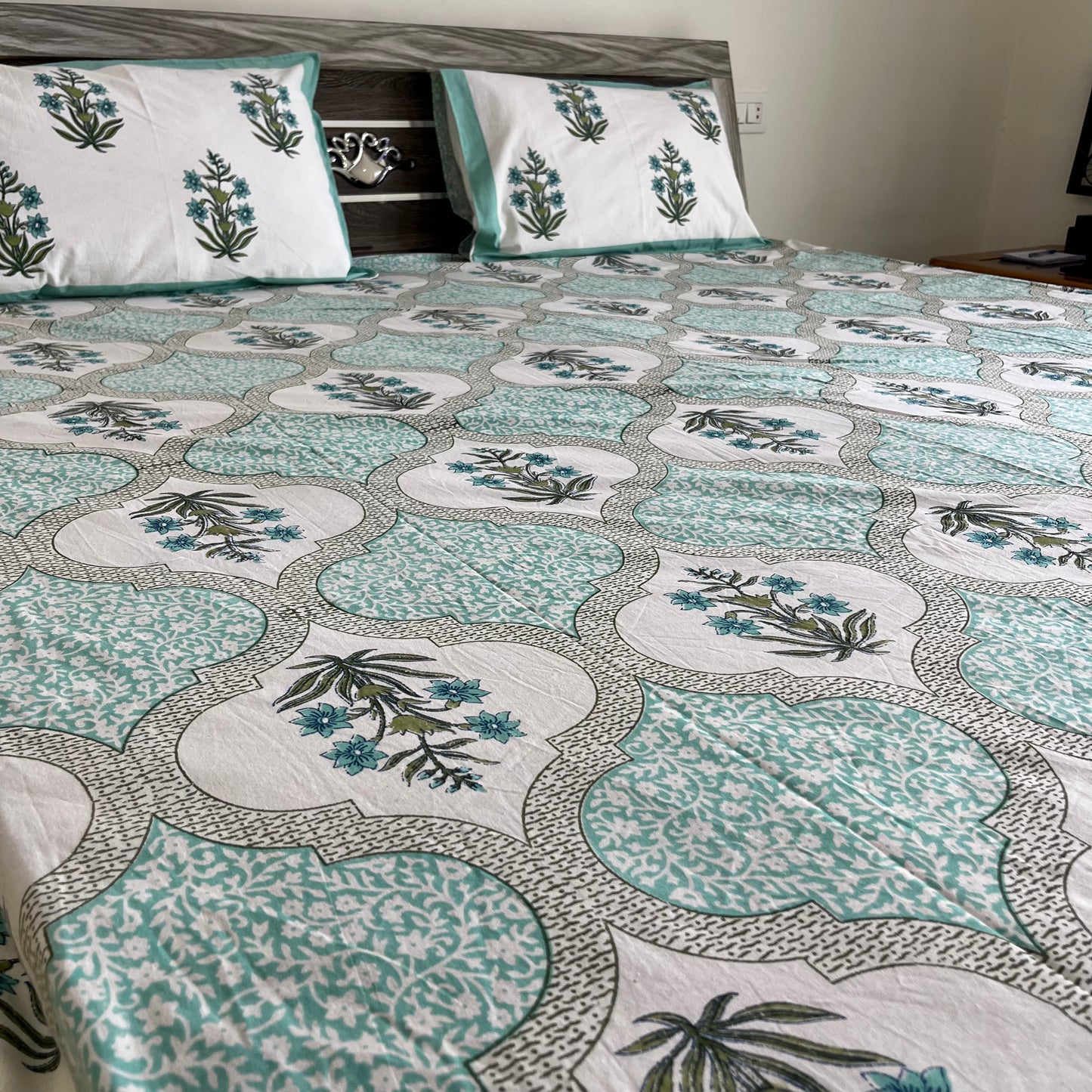 Handblock Blue Floral Double Bedsheet