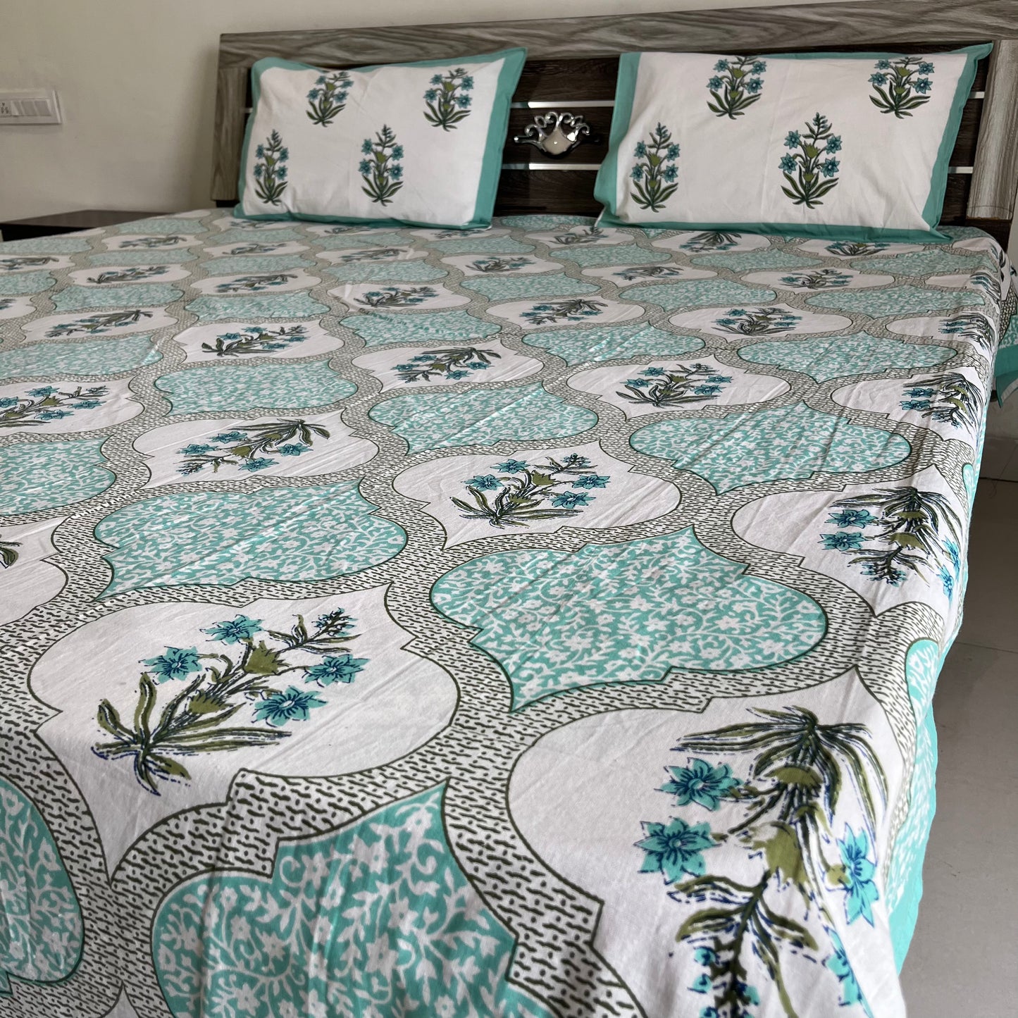 Handblock Blue Floral Double Bedsheet