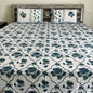 Blue Butterfly Floral Handblock Printed Cotton Bedsheet