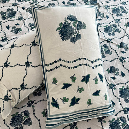 Blue Butterfly Floral Handblock Printed Cotton Bedsheet