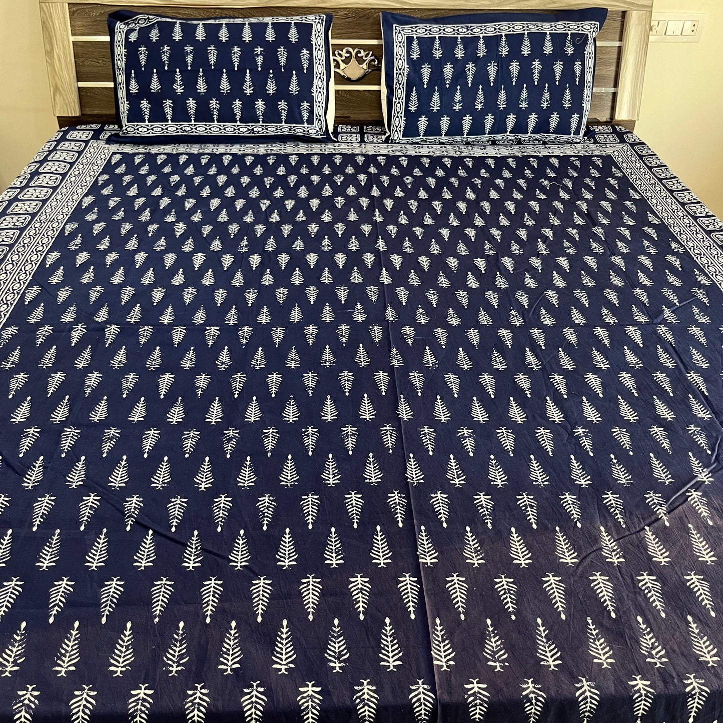 Premium Indigo Leaf Cotton Bedsheet