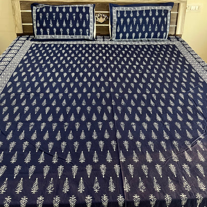 Premium Indigo Leaf Cotton Bedsheet