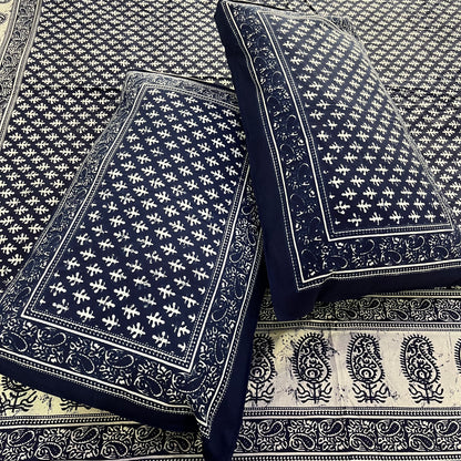 White Abstract Indigo Cotton Bedsheet