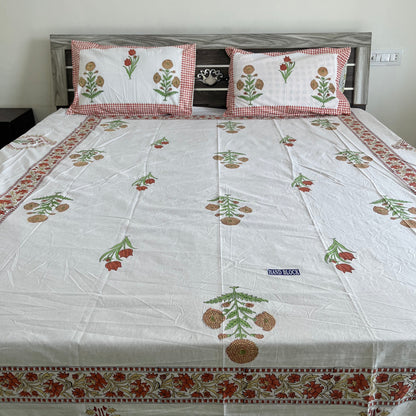 Yellow marigold Handblock Printed Cotton Bedsheet