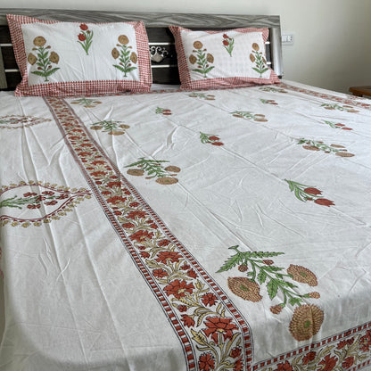 Yellow marigold Handblock Printed Cotton Bedsheet