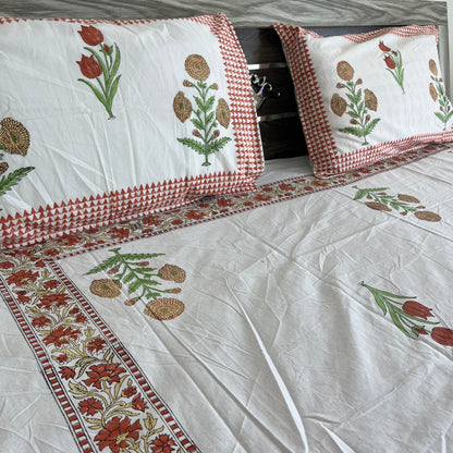 Yellow marigold Handblock Printed Cotton Bedsheet