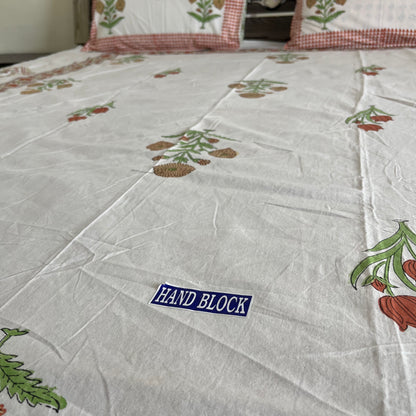 Yellow marigold Handblock Printed Cotton Bedsheet