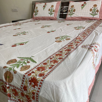 Yellow marigold Handblock Printed Cotton Bedsheet