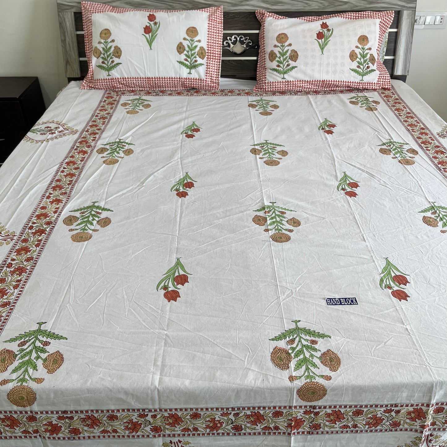 Yellow marigold Handblock Printed Cotton Bedsheet