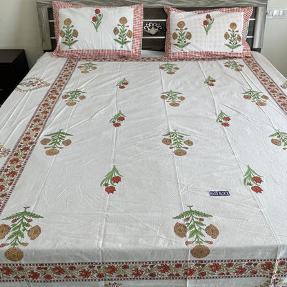 Yellow marigold Handblock Printed Cotton Bedsheet