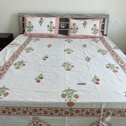 Yellow marigold Handblock Printed Cotton Bedsheet
