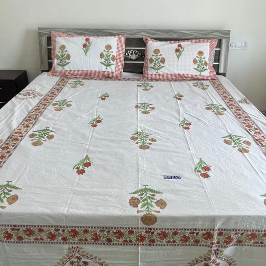 Yellow marigold Handblock Printed Cotton Bedsheet
