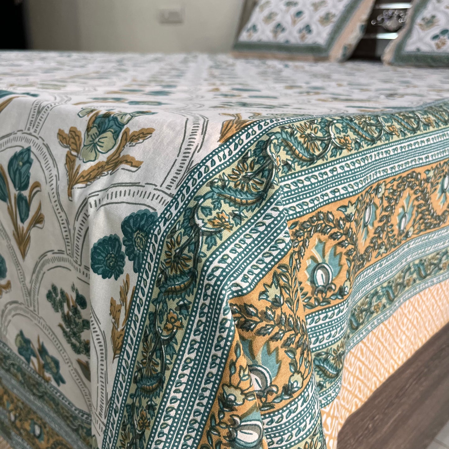Blue Handblock Cotton Double Bedsheet with 2 Pillow Covers