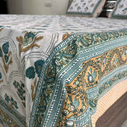 Blue Handblock Cotton Double Bedsheet with 2 Pillow Covers