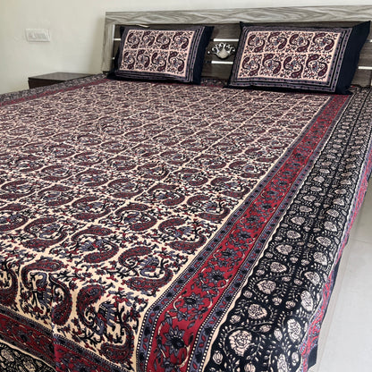 Black Kalamkari Bedsheet with 2 Pillow covers