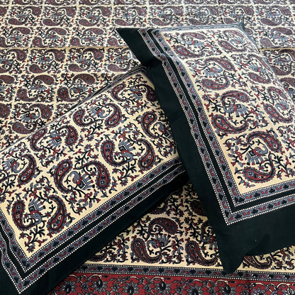Black Kalamkari Bedsheet with 2 Pillow covers