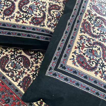 Black Kalamkari Bedsheet with 2 Pillow covers