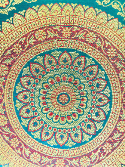Green Banarasi Silk Festive Cushion Cover – Luxurious Decorative Pillow for Special Occasions
