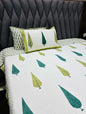 Green Leaf Handblock Quilted Reversible Bedcover with 2 Pillow Covers – Nature-Inspired and Eco-Friendly Bedroom Décor