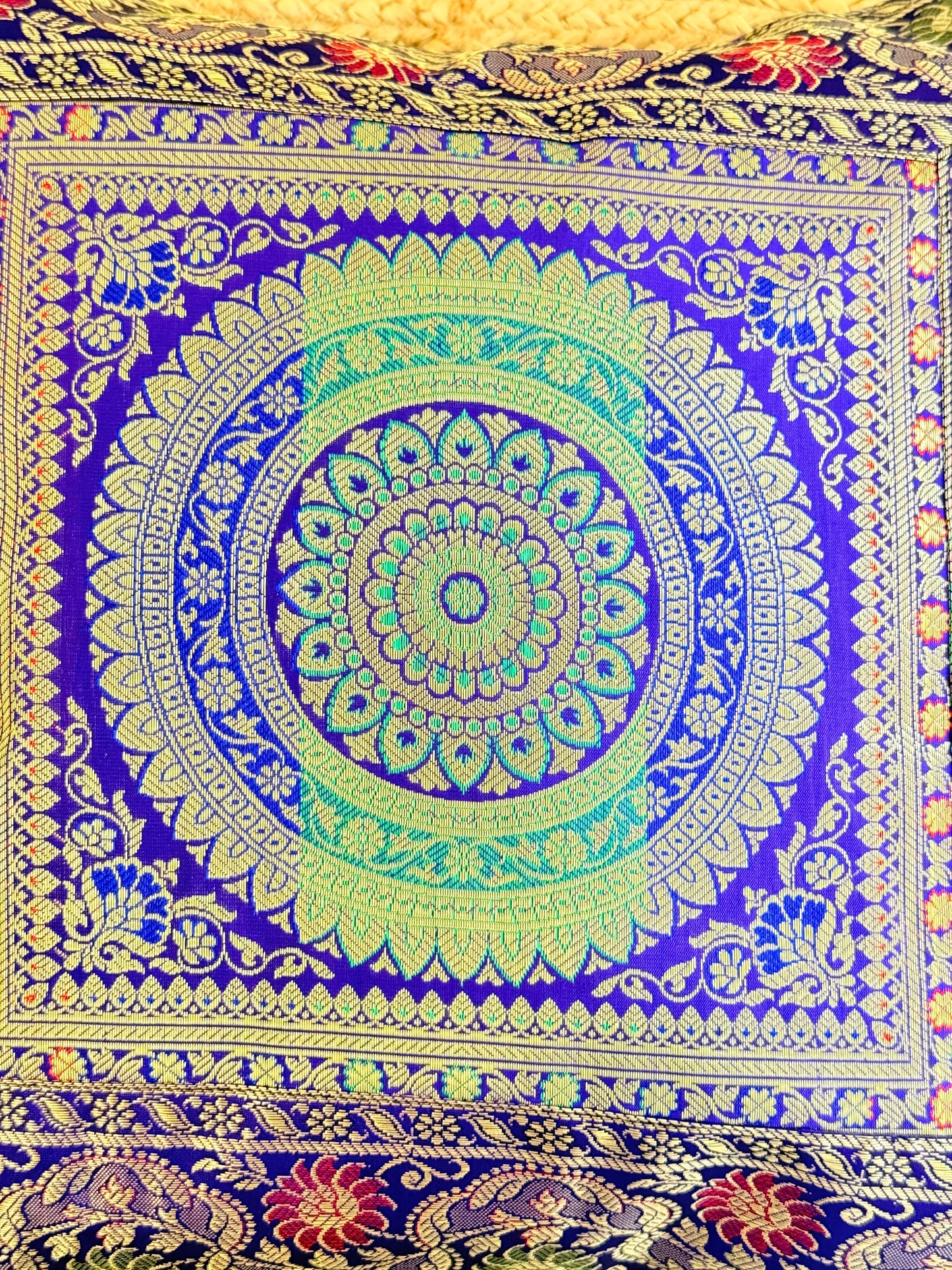 Indigo Blue Festive Banarasi Silk Cushion Cover – Luxurious Accent for Elegant Home Décor
