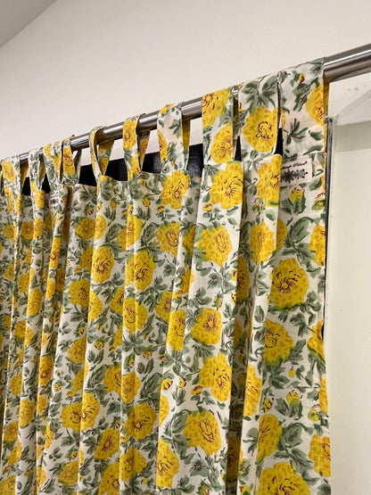 Yellow Floral Handblock Print Curtains