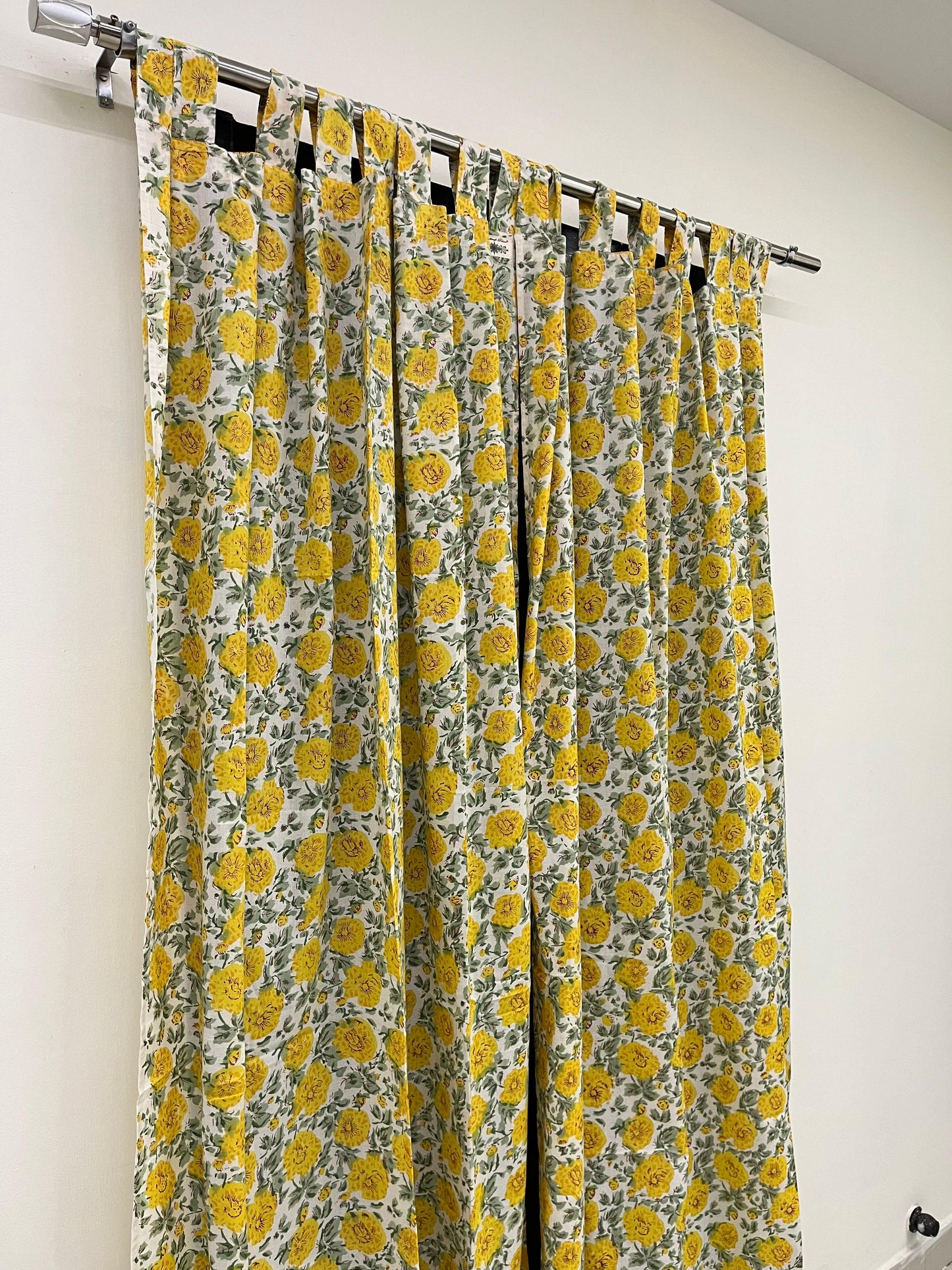 Yellow Floral Handblock Print Curtains