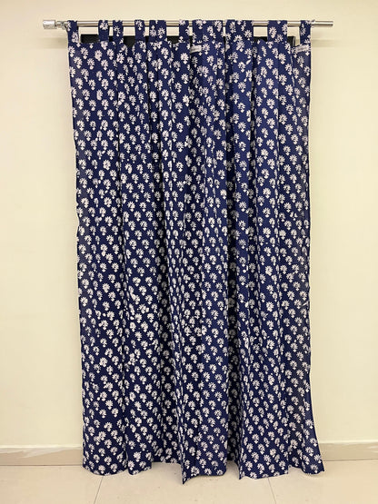 Dark Blue Floral Handblock Print Curtain