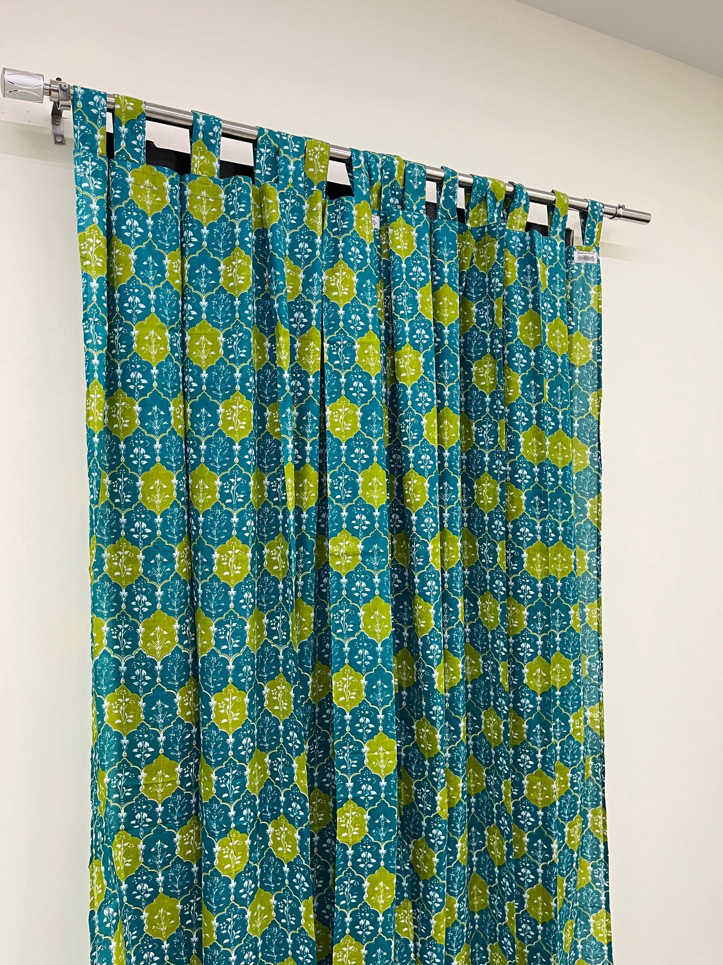 Green Floral Handblock Print Curtains