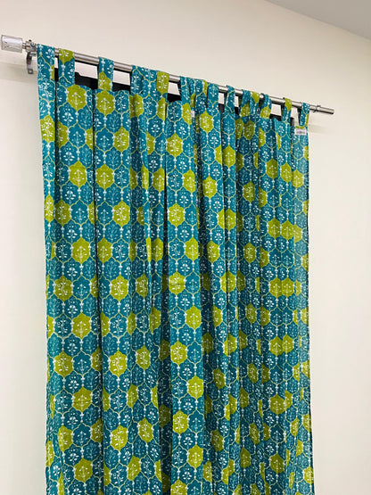 Green Floral Handblock Print Curtains