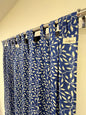 Blue and White Floral Handblock Print Cotton Curtains (7 Ft, Set of 2)