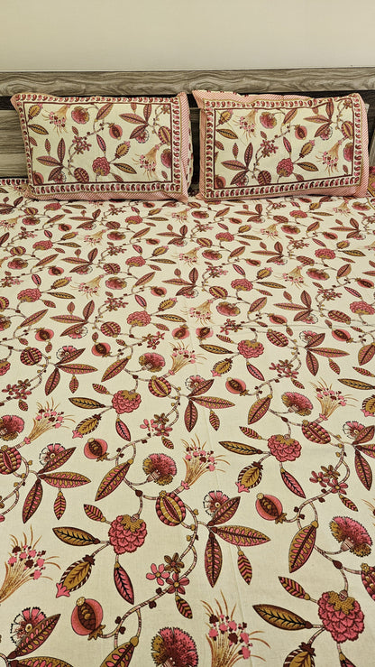 Peach Leaf Double Bedsheet with 2 Pillow Cover
