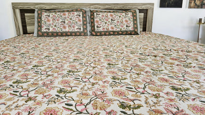 Handblock Floral Print Double Bedsheet (Yellow and Orange)
