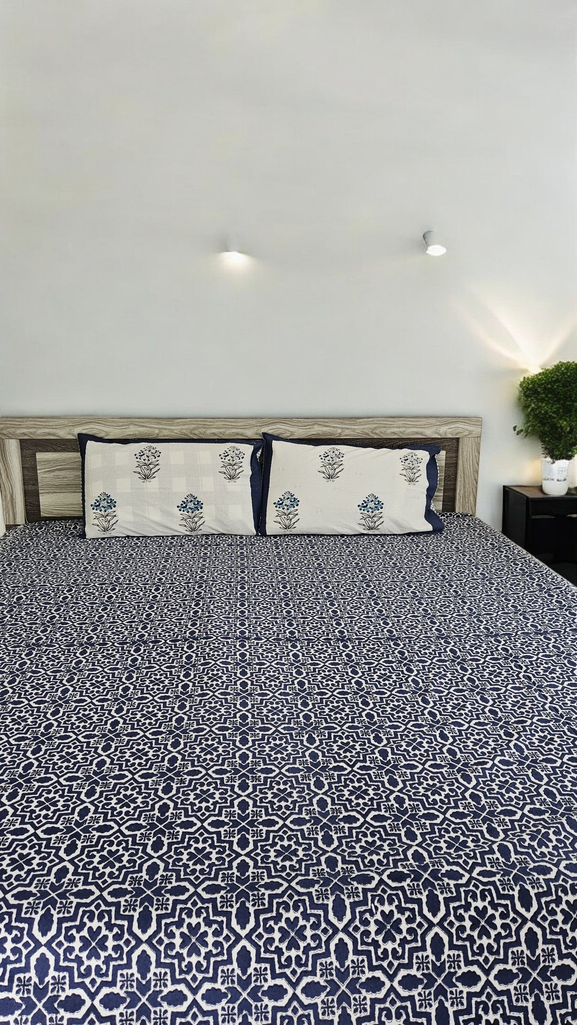 Handblock Blue Abstract Double Bedsheet