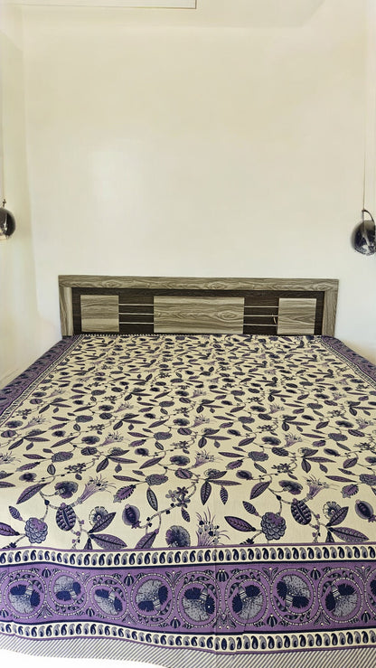 Purple Floral Double Bedsheet with 2 Pillow Cover