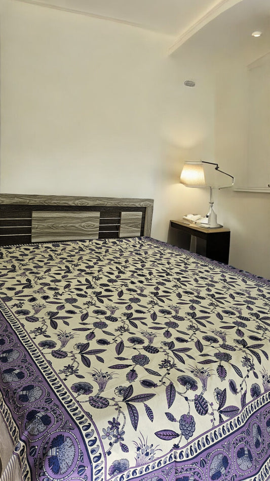 Purple Floral Double Bedsheet with 2 Pillow Cover