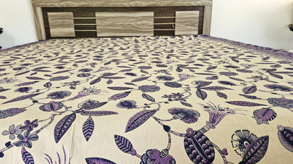 Purple Floral Double Bedsheet with 2 Pillow Cover