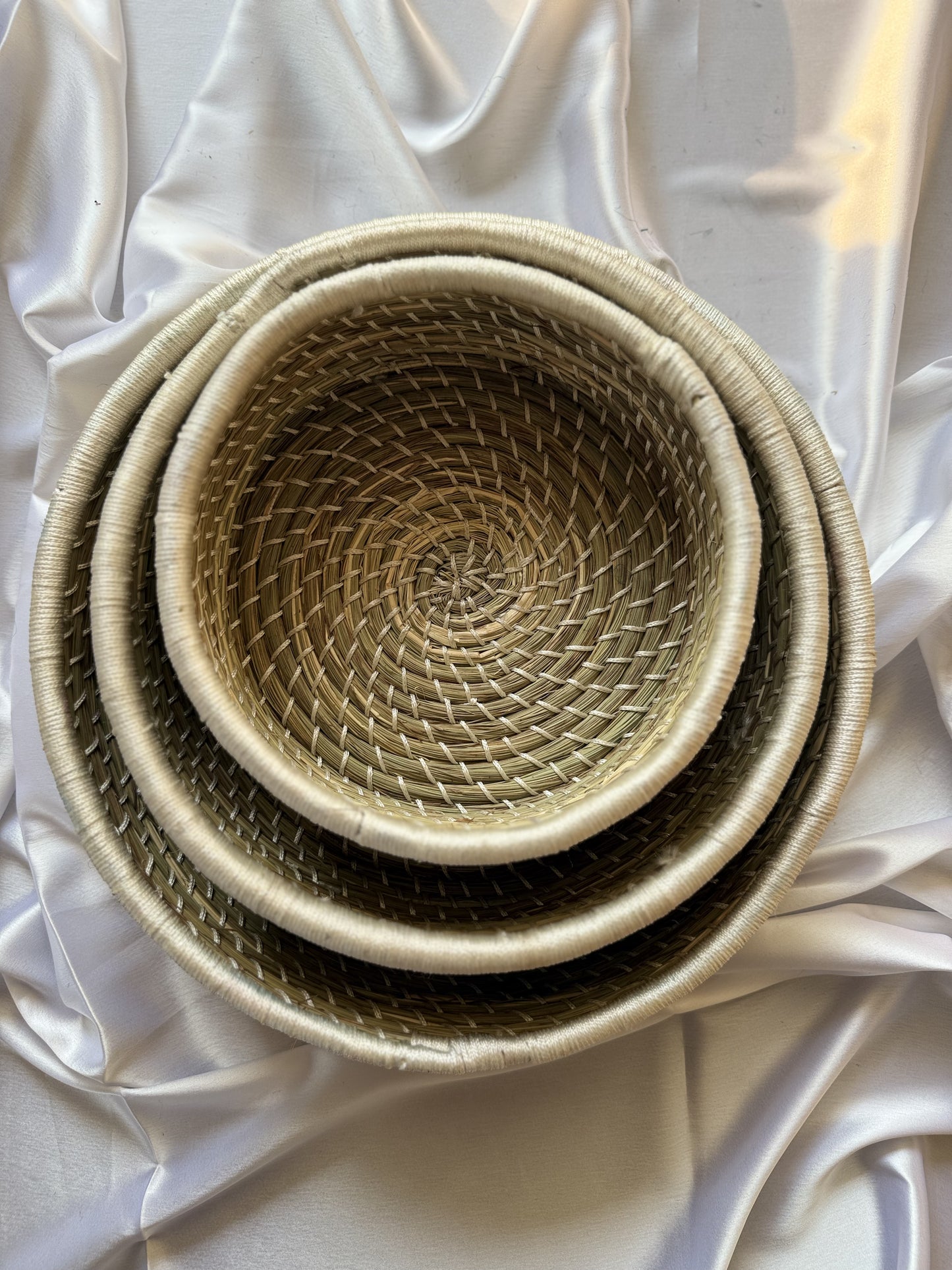White Sabai Grass Handcrafted Organiser (Set of 3)