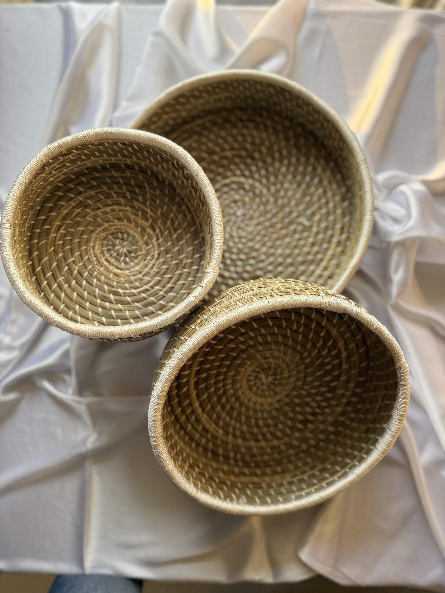 White Sabai Grass Handcrafted Organiser (Set of 3)